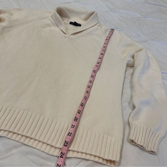Lands End Cream Shawl Collar Knit Sweater Size Medium 10-12 100% Cotton - Picture 7 of 8
